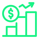 Business growth icon with bar chart, upward arrow & dollar sign – corporate strategy, financial success, marketing Australia.
