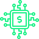 Fintech icon with microchip & dollar sign – financial technology, digital payments, AI in finance, fintech Australia, Sydney.