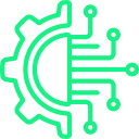 Technology icon with gear & circuits – digital transformation, AI innovation, automation solutions, tech industry Australia.